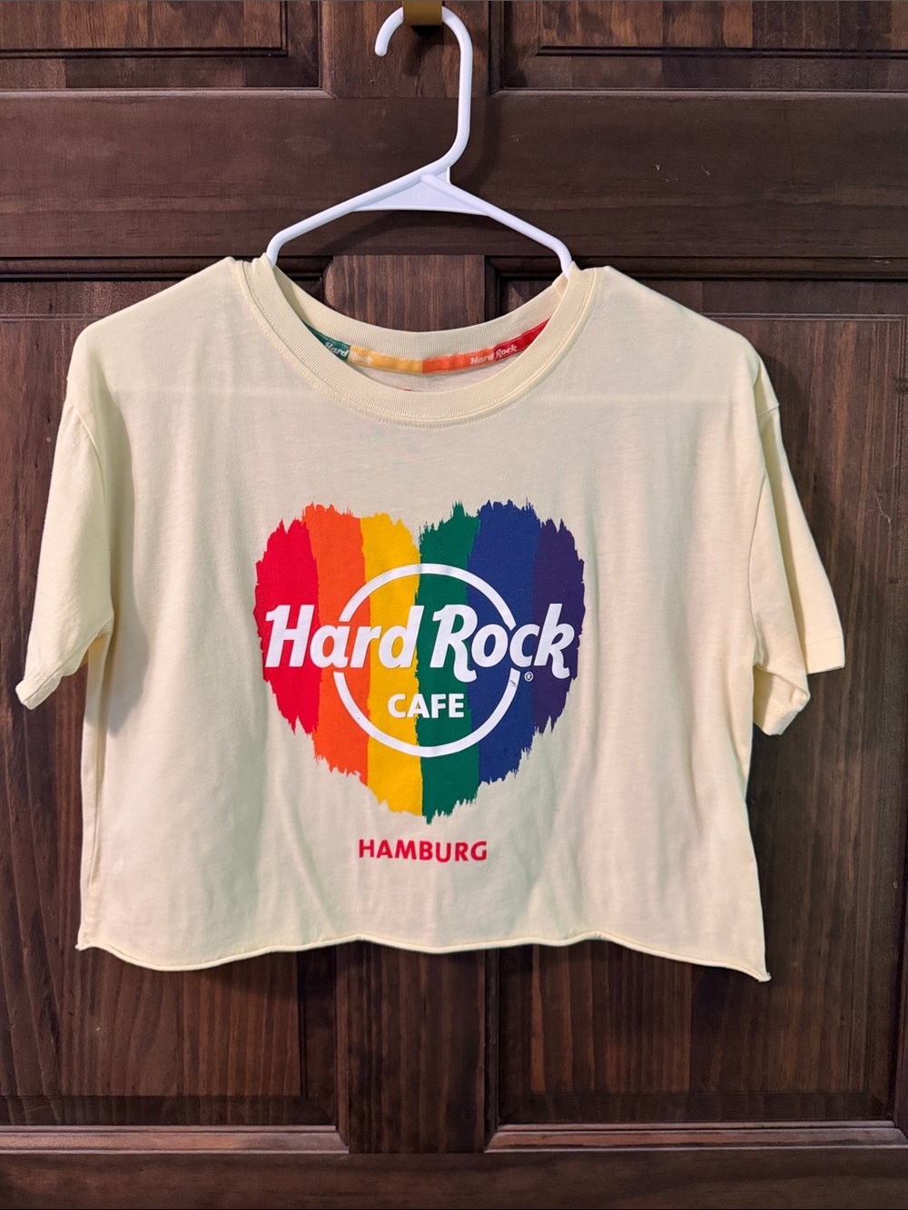 Hard Rock Cafe Cream Kids Tee with Rainbow Heart Logo